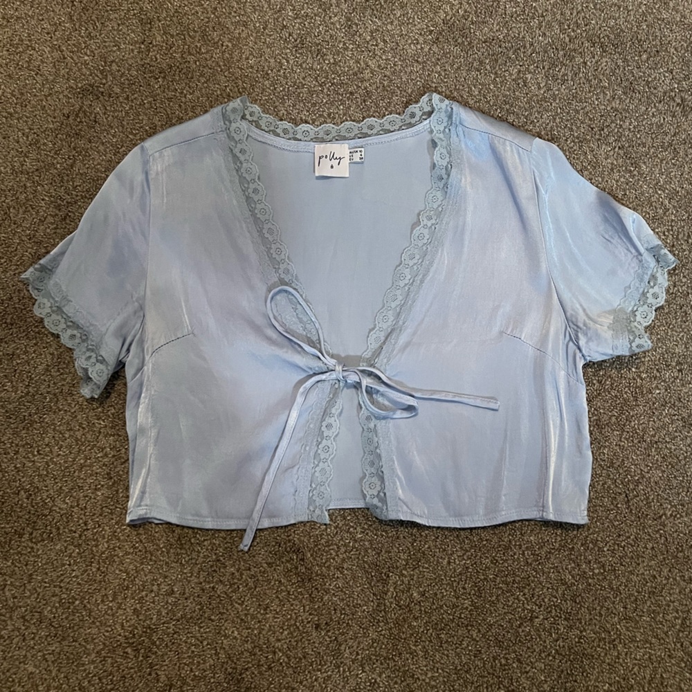 Princess Polly Blue Lacy Tie Top